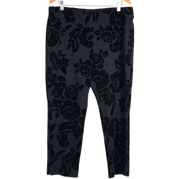 CHICO'S Juliet Flocked Floral Velvet Ankle Pants Size 3P Petite XL 16P Black EUC - Picture 1 of 16